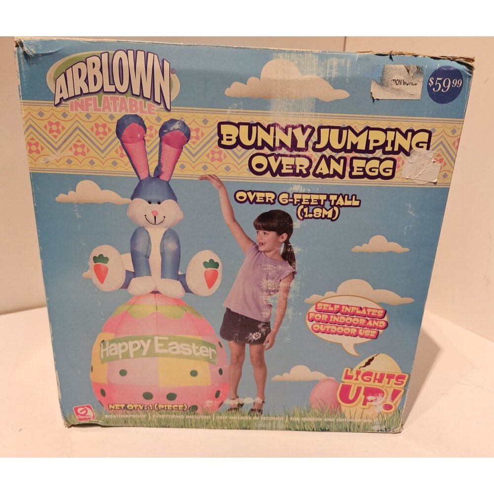 GEMMY 2007 Bunny Jumping Over Egg Easter AIRBLOWN INFLATABLE Light Up 6' Tall